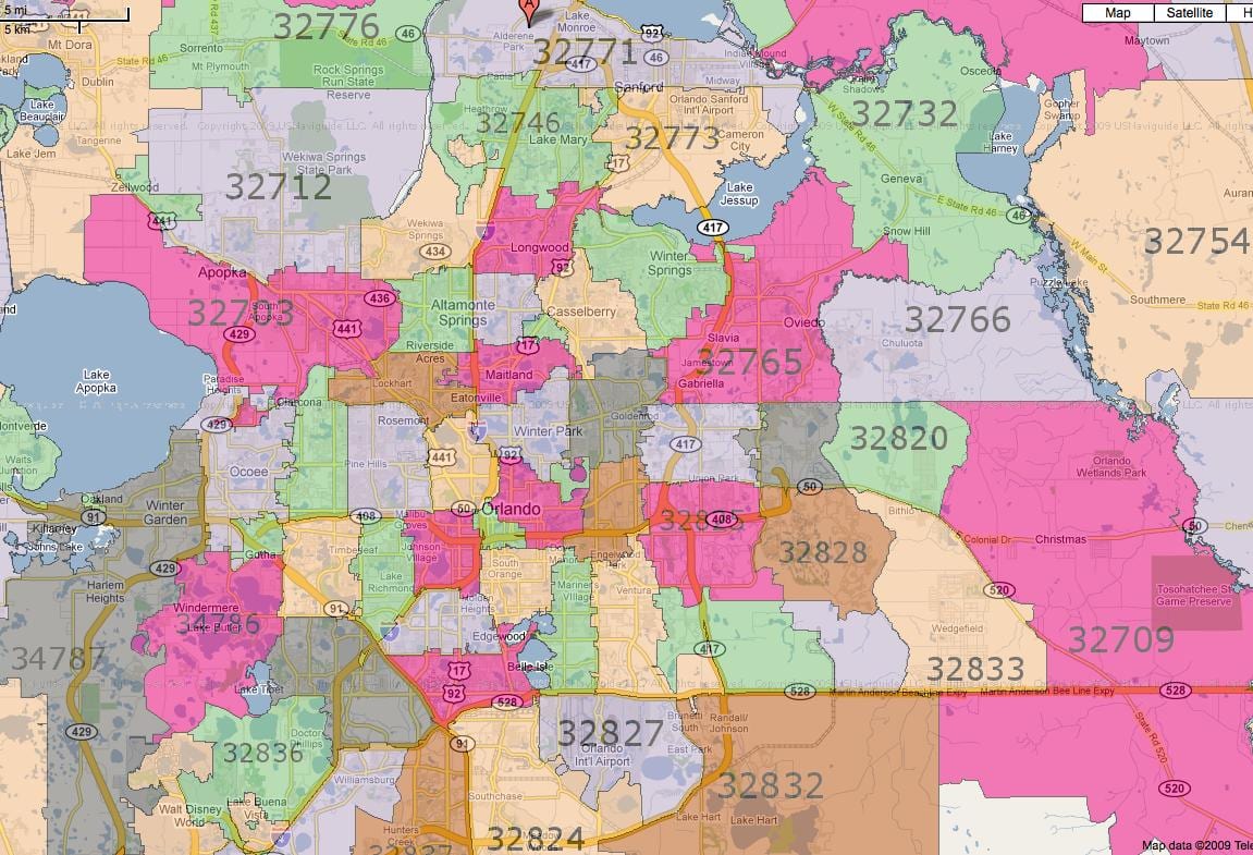 Orlando fl zip code mapa